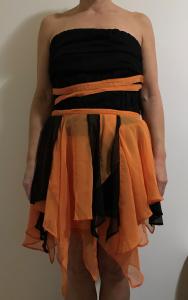 Po meri narejena oranžno-črna obleka za maturantski ples št. 36 - 38